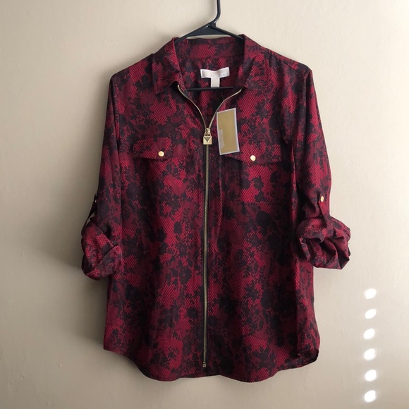 NWT Michael Kors Full Zip Up Utility Shirt Size L - Picture 1 of 5
